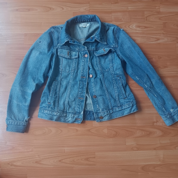 Madewell Ripped Distressed Denim Grunge Jeans Jacket Size Large Summer Beach - Picture 1 of 9